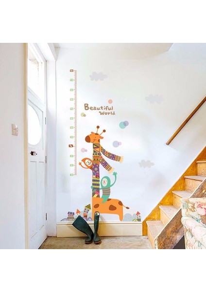 Renkli Zürafa Boy Ölçer Bebek Odası Duvar Süsü Anaokulu Yuva Kreş