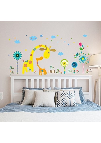 Fantasik Zürafa Çiçekler Bebek ve Çocuk Odası Duvar Dekoru