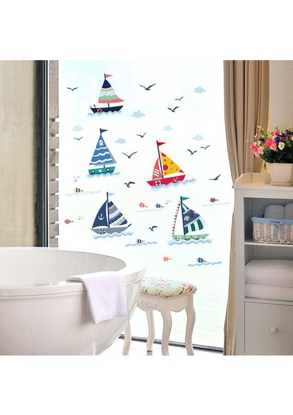 Deniz Yelkenli Bebek ve Çocuk Odası Dekorasyonu Duvar Süsü Sticker