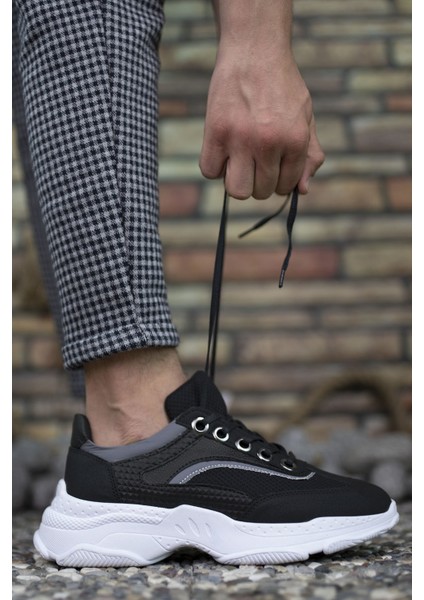 Siyah Beyaz Fileli Erkek Sneaker 0012157A