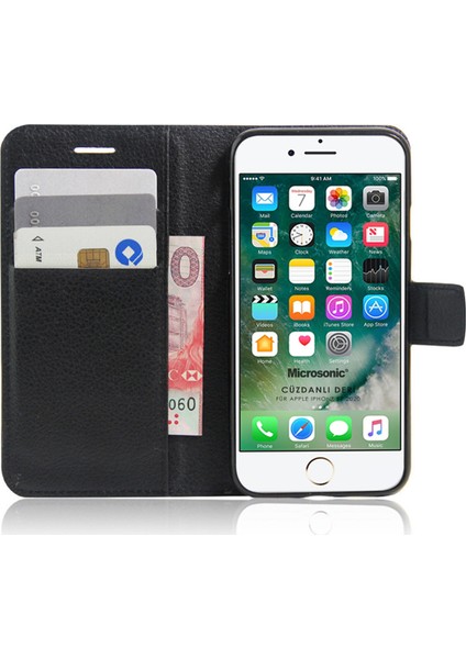 Cüzdanlı Deri iPhone SE 2020 Kılıf Siyah
