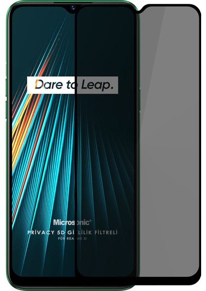 Realme 5i Privacy 5D Gizlilik Filtreli Cam Ekran Koruyucu Siyah