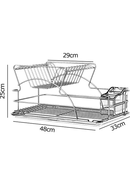 Iki Katlı Tabaklık Bulaşıklık Krom+Siyah KB009