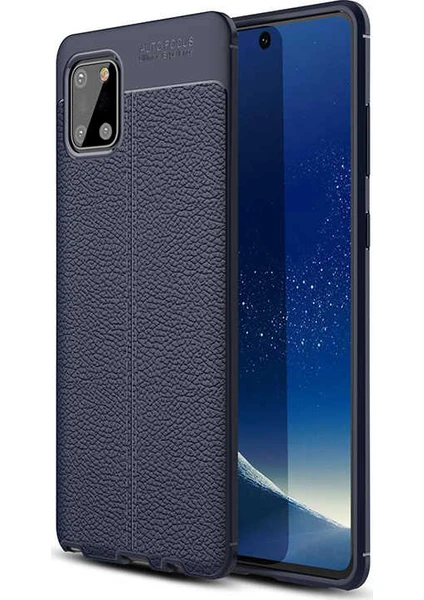 Case 4U Samsung Galaxy Note 10 Lite Darbe Dayanıklı Kılıf Rugan Armor Deri Görünümlü Yüksek Kalite Silikon Niss + Nano Cam Ekran Koruyucu Lacivert