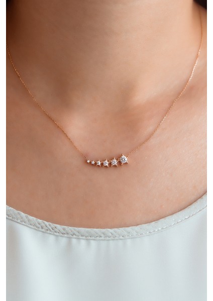 Taşlı Rose Altıın Sıralı Yıdız Kolye