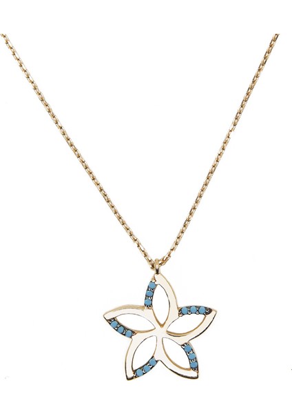 Semiz Kuyumculuk 14 Ayar Firuze Taşlı Şık Kolye