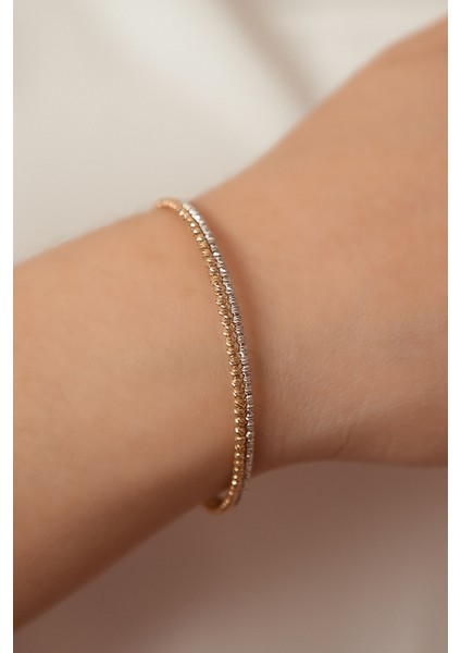 Dorica Toplu Çift Renk Minimal Altın Bileklik