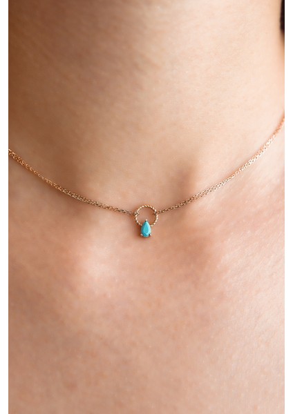 Çift Sıra Zincirli Damla Firuze Kolye