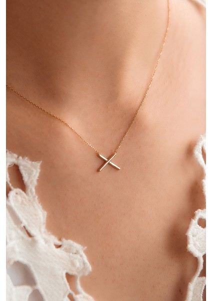 14 Ayar x Şekilli Minimal Kolye