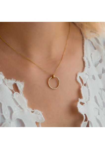 14 Ayar Taşlı Halka Kolye fiyatları