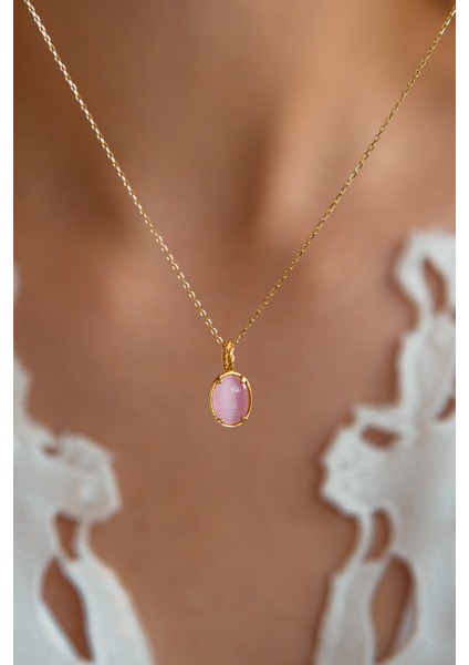 14 Ayar Pembe Opal Taşlı Kolye