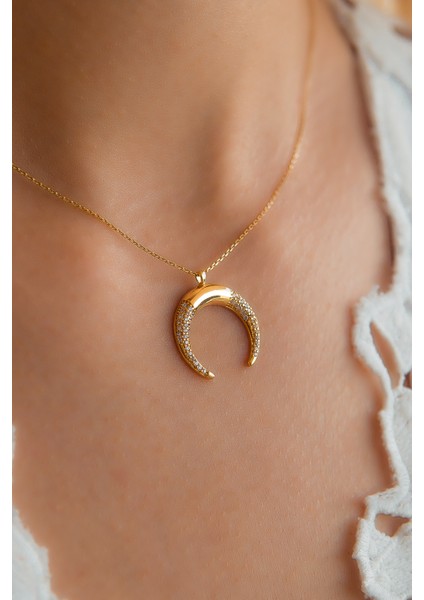 14 Ayar Modern Taşlı Ay Kolye