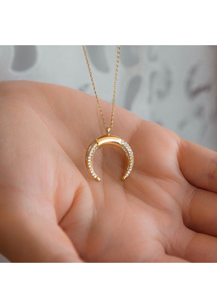 14 Ayar Modern Taşlı Ay Kolye fiyatları
