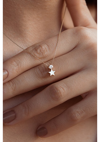 14 Ayar Altın Yıldız ve Taşlı Kolye