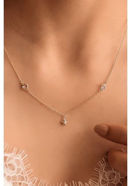 14 Ayar Altın Aquamarine Taşlı Yıldız Kolye