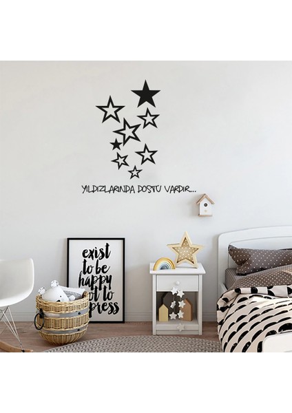 Yıldızlarında Dostu Vardır Duvar Yazısı Sticker 60 x 60 cm Siyah