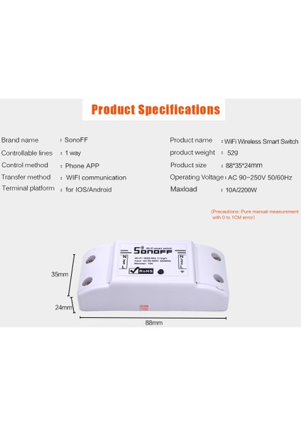 Sonoff Basic Kablosuz 220V 10A Akıllı Ios App Işık Zamanlayıcı