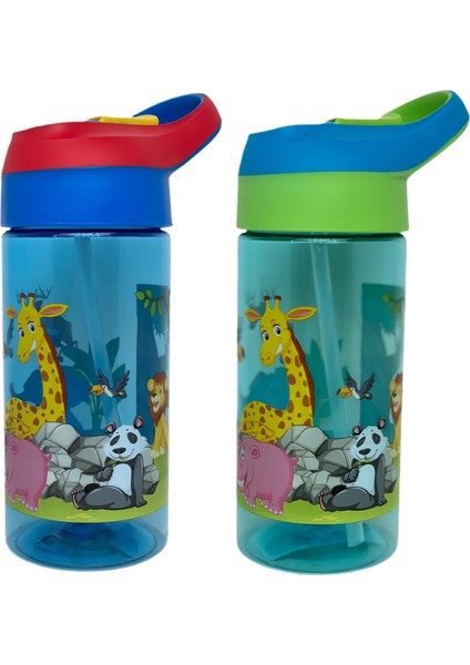 Tritan Pipetli Okul Suluğu 500 ml 2'li Mavi - Yeşil