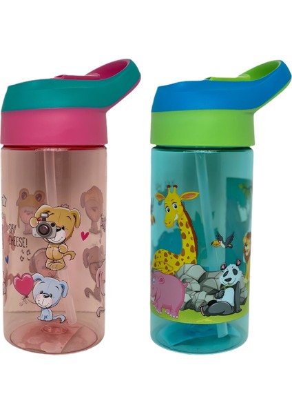 Tritan Pipetli Okul Suluğu 500 ml 2'li Pembe - Yeşil