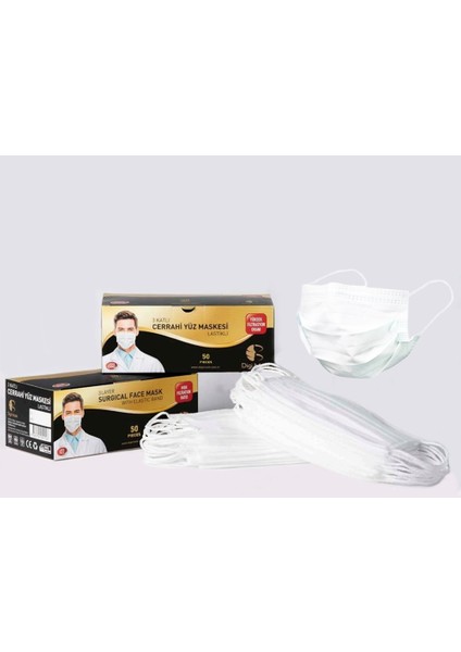 Tam Ultrasonik 3 Katlı Telli Cerrahi Yüz Maskesi 2 x 50'li Paket