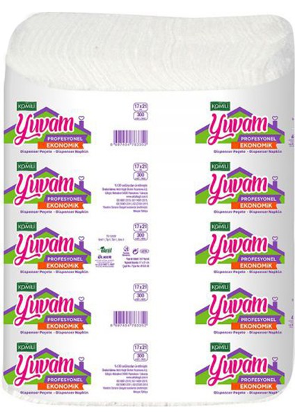 Yuvam Profesyonel Ekonomik Dispanser Peçete 300'lü 12 Adet 17x21 cm