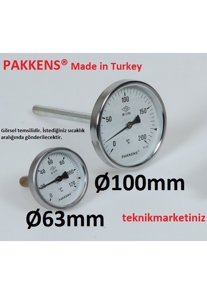 Ø 100 mm Pakkens 500 C° 40 cm Dalma Boylu Taş Fırın, Bahçe Fırını, Köy Fırını, Lahmacun, Pide Fırını Termometresi