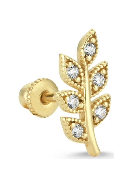 Altın Yapraklı Tragus Helix Küpe