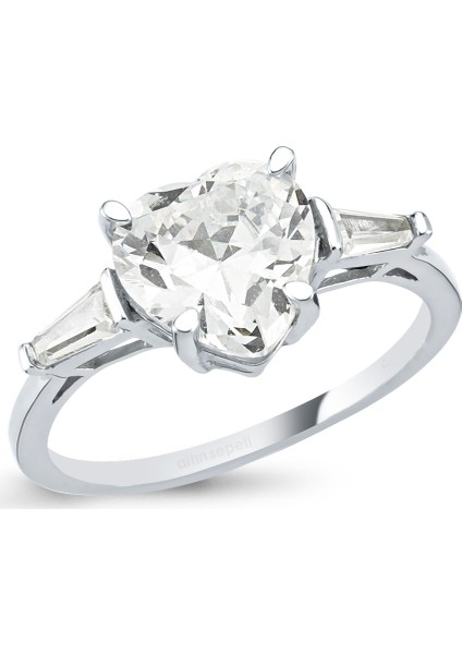 Gümüş Kalp Kesim Tektaşlı Yüzük