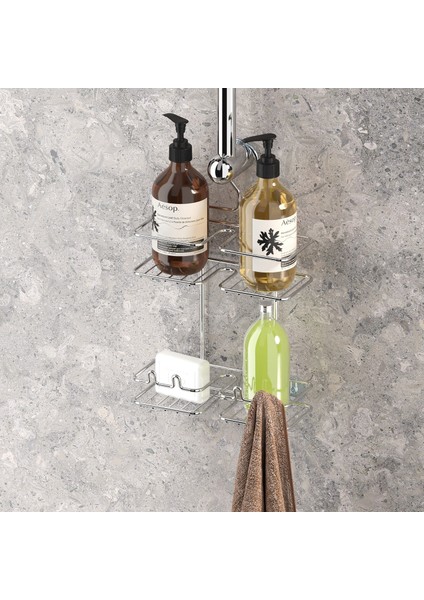 Asılabilir Kancalı Askılı Banyo Rafı Krom BK067