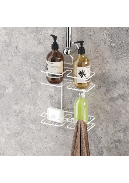Asılabilir Kancalı Askılı Banyo Rafı Beyaz BK067 modelleri