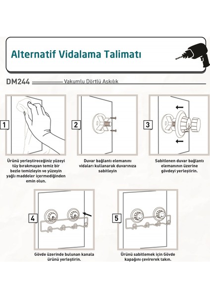 Vakumlu 4'lü Banyo Mutfak Vestiyer Askısı Mat Siyah DM244