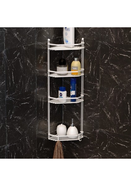 4 Katlı Kancalı Banyo Köşe Rafı Beyaz ES059H indirimleri