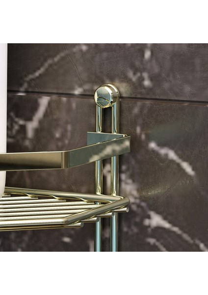 2 Katlı Kancalı Banyo Köşe Rafı Altın ES075H modelleri