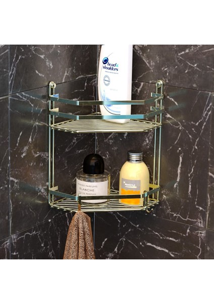 2 Katlı Kancalı Banyo Köşe Rafı Altın ES075H indirimleri