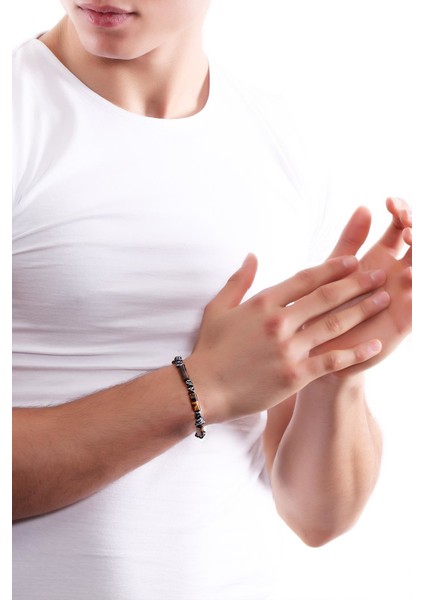 Erkek Asimetrik Hematit & Silindir Doğaltaş Bileklik modelleri