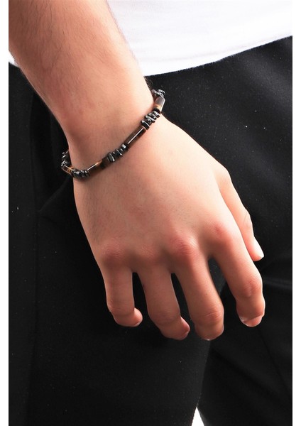 Erkek Asimetrik Hematit & Silindir Doğaltaş Bileklik fırsatları