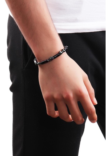 Erkek Asimetrik Hematit & Silindir Doğaltaş Bileklik modelleri