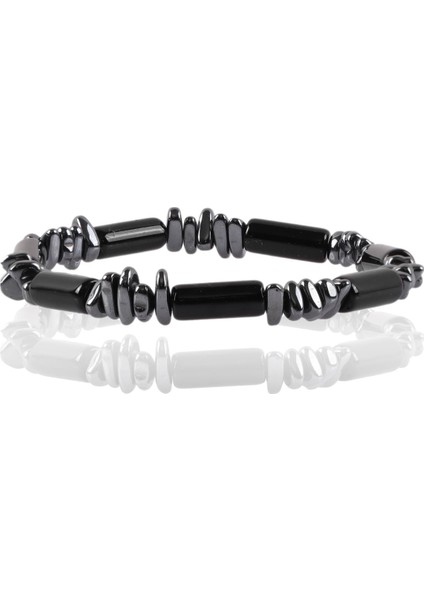 Erkek Asimetrik Hematit & Silindir Doğaltaş Bileklik indirimleri