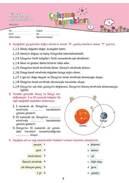 Karaca Yayınevi 4. Sınıf Fen Bilimleri Etkinlikli Soru Bankası Çalışma Yaprakları