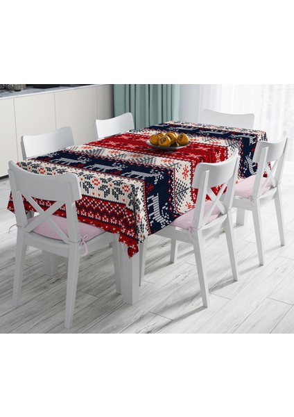 Yılbaşı Geyikleri Motifli Dijital Baskılı Leke Tutmaz Masa Örtüsü 120 x 140 cm