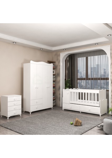 Pırlanta Yıldız 4 Kapaklı Bebek Odası Takımı - Beyaz