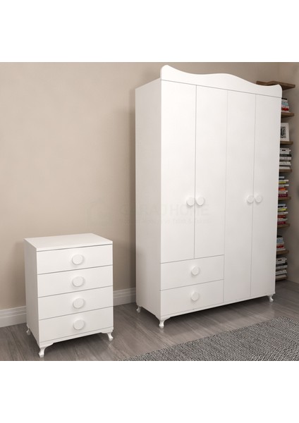 Pırlanta Yıldız 4 Kapaklı Bebek Odası Takımı - Beyaz indirimleri