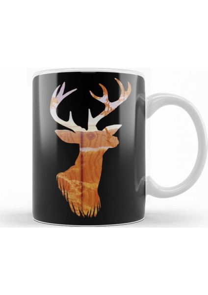 Deer Silhouette Kupa Bardak Porselen