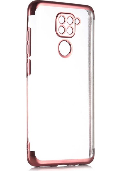 Xiaomi Redmi Note 9 Kılıf Dört Köşe Renkli Şeffaf Lazer Silikon Rose
