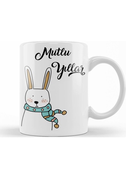 Sevimli Tavşan İle Mutlu Yıllar Kupa Bardak Porselen