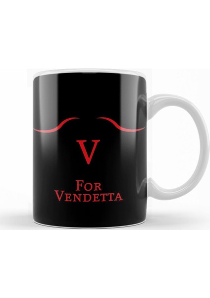 V For Vendetta Silüet Kupa Bardak Porselen