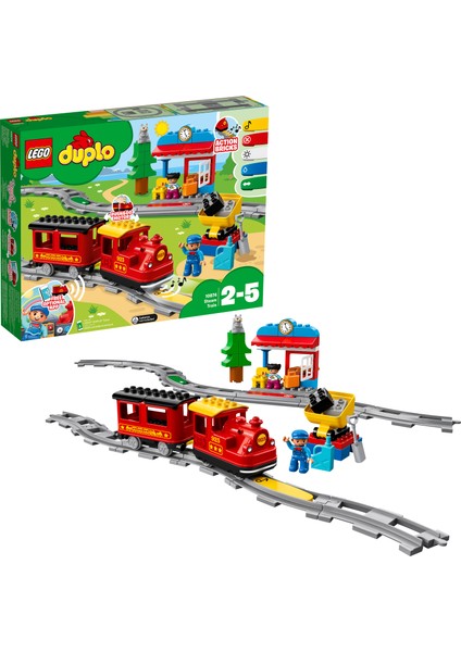 ® DUPLO® Buharlı Tren 10874 - 2 Yaş ve Üzeri Çocuklar için İstasyon ve Kömür Vagonu İçeren Eğitici Oyuncak Yapım Seti (59 Parça)