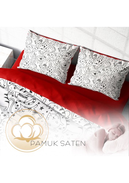 Catsy 3D Pamuk Saten Çift Kişilik Nevresim Takımı