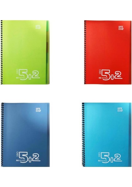 Notes Spiralli 5 Kareli + 2 Çizgili Ayraçlı Defter 180 Yp. A4 4'lü