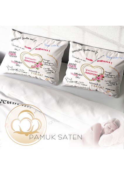 Anneler Günü 3D Pamuk Saten Çift Kişilik Nevresim Takımı